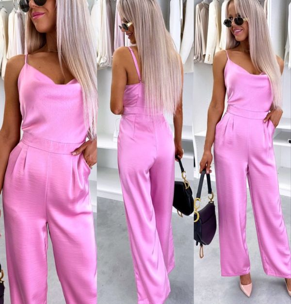 Pink Fitted Satin Jumpsuit