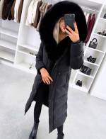 Czarny Zimowa Parka Z Regulowanym Pasem