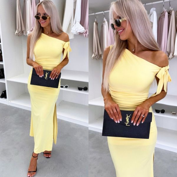 Yellow Bodycon Dress In Stretch Fabric With Slit