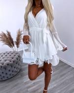 Beige Siphon Dress Tied In The Middle