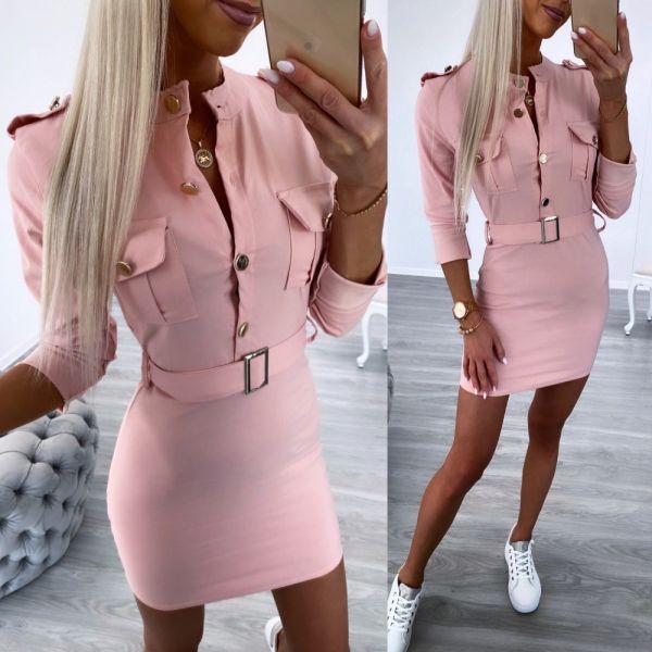 Pink Buttoned Bodycon Dress