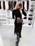 Melns Elastīga Džemperkleita Ar šķēlumu Sānos