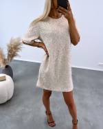 Beige Soft Flowy Dress With Sequins