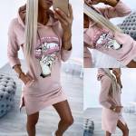 Melns Casual Hooded Pullover Dress