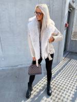 Bēša Oversize Mākslīgās Kažokādas Jaka Ar Siltu Oderi