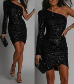 Navy Blue Soft Dress With Sequins