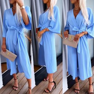 Light Blue Long Jumpsuit With Pockets