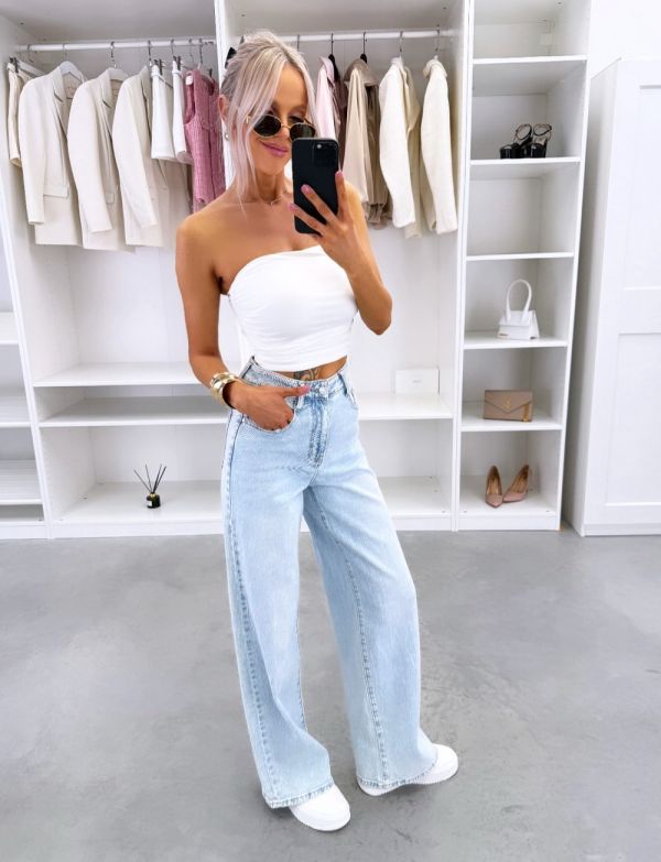 Jasnoniebieski Jeansy Straight Fit Z Jasnego Denimu