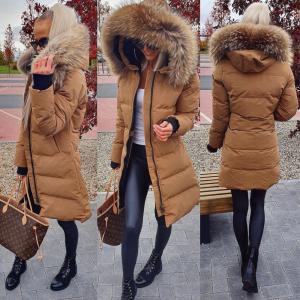 Camel Long Winter Parka With Natural Fur And Waterproof Outer Layer