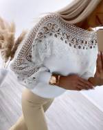 White Soft Sweater With Lace