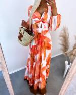 Orange Floral Belted Maxi Dress