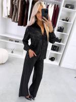 Czarny Miękki Komplet Dwuczęściowy Z Cekinami