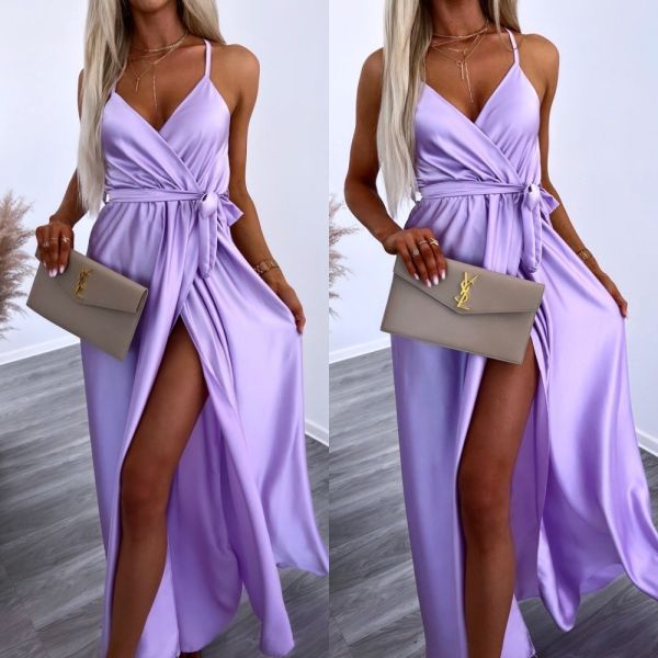 Фиолетовый Платье макси с разрезом