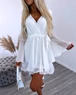 White Siphon Dress Tied In The Middle