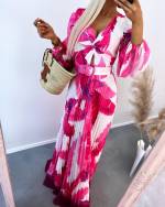 Pink Floral Belted Maxi Dress