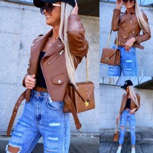 Brown Tailored Faux Leather Jacket