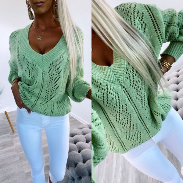 Green V-cut Sweater