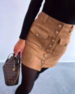 Khaki A-line Faux Suede Skirt