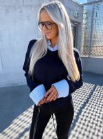 Tumesinine Triibulise Alusriidega Sviiter