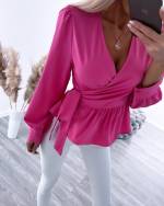 Coral Wrap Blouse With Long Sleeves