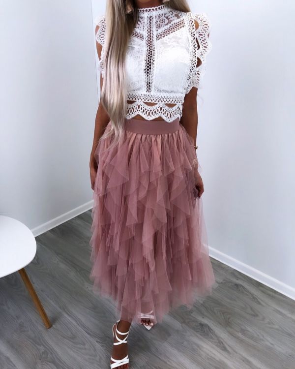 Pink Lace Tulle Skirt