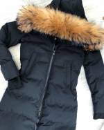 Red Long Winter Parka With Natural Fur And Waterproof Outer Layer