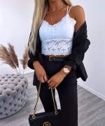 White Stretchy Lace Crop Top