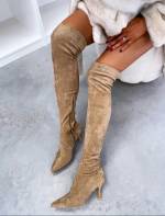 Черный Замшевые ботфорты на каблуке