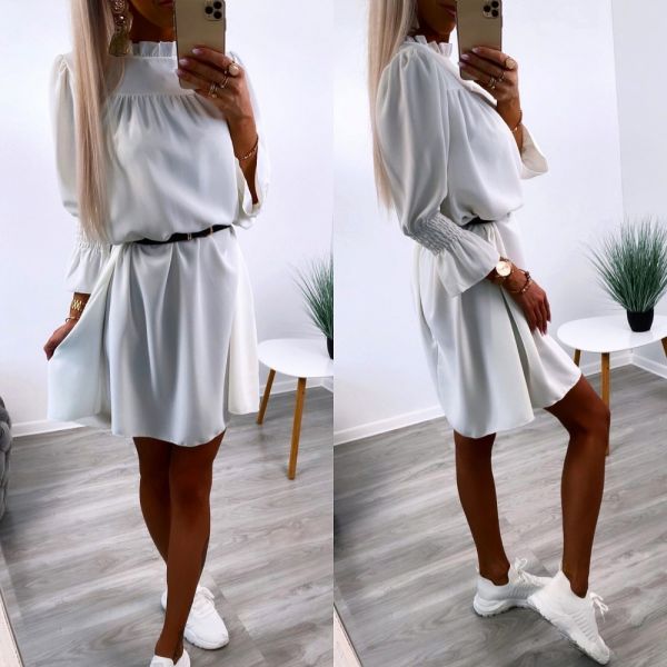 White Casual Belted Dress