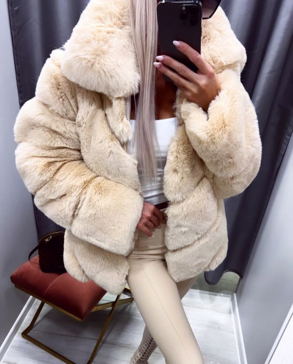 Beige Luxury Winter Jacket With Zipper
