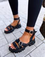 Black Comfortable Sandals With Golden Straps
