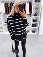 Must Kõrge Kaelusega Triibuline Kampsun