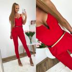 Tamsiai Raudona Jumpsuit With Golden Belt