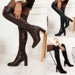 Läikiv Must Plokk-kontsaga ülepõlve Saapad