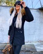 Black Winter Parka With Fake Fur And Waterproof Coating