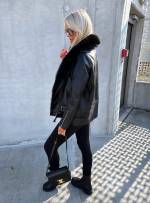 Bēša Oversize Mākslīgās Kažokādas Jaka Ar Siltu Oderi