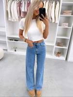 Mėlyna Tamprūs Tiesaus Kirpimo Džinsai