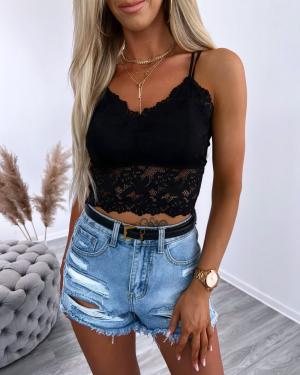 Black Stretchy Lace Crop Top