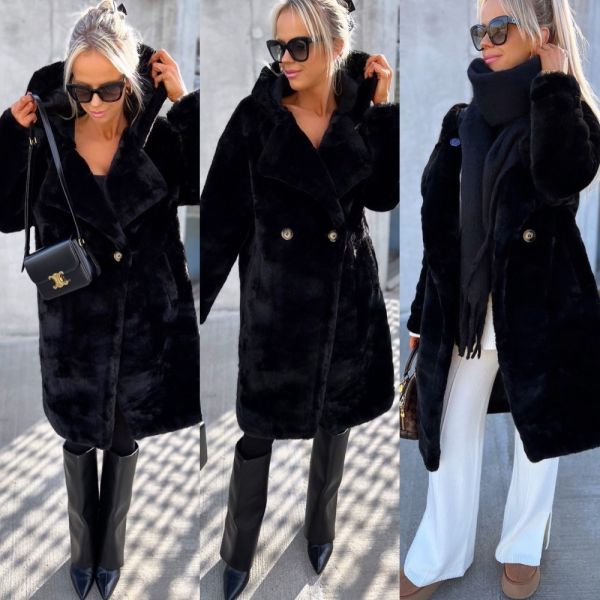 Black Oversized Soft Winter Coat With Hood