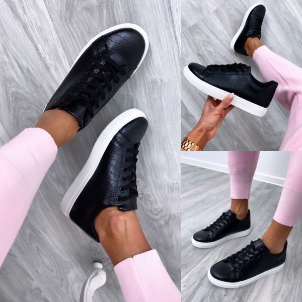 Black Snake Pattern Casual Shoes