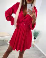 Punane Vööga Sifoon-kleit