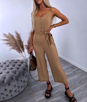 Beige Three-quarter Jumpsuit With Buttons