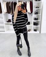 Must Kõrge Kaelusega Triibuline Kampsun