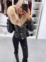 Tamsiai Raudona Reguliuojamo Liemens Parka Su Prabangiu Dirbtiniu Kailiu