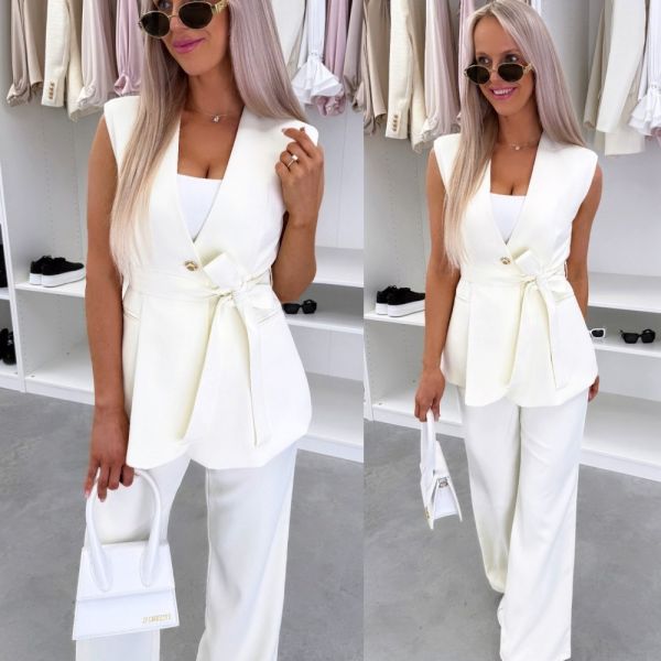 Light Beige Tie-front Vest Jacket