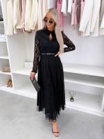 Juoda Nėrinių Suknelė Su Diržu