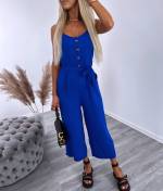 Navy Blue Three-quarter Jumpsuit With Buttons