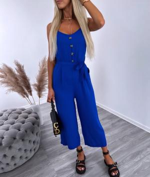 Blue Three-quarter Jumpsuit With Buttons