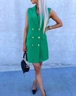 Green Dress With Golden Buttons