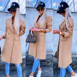 Camel Spring Autumn Buttoned Coat
